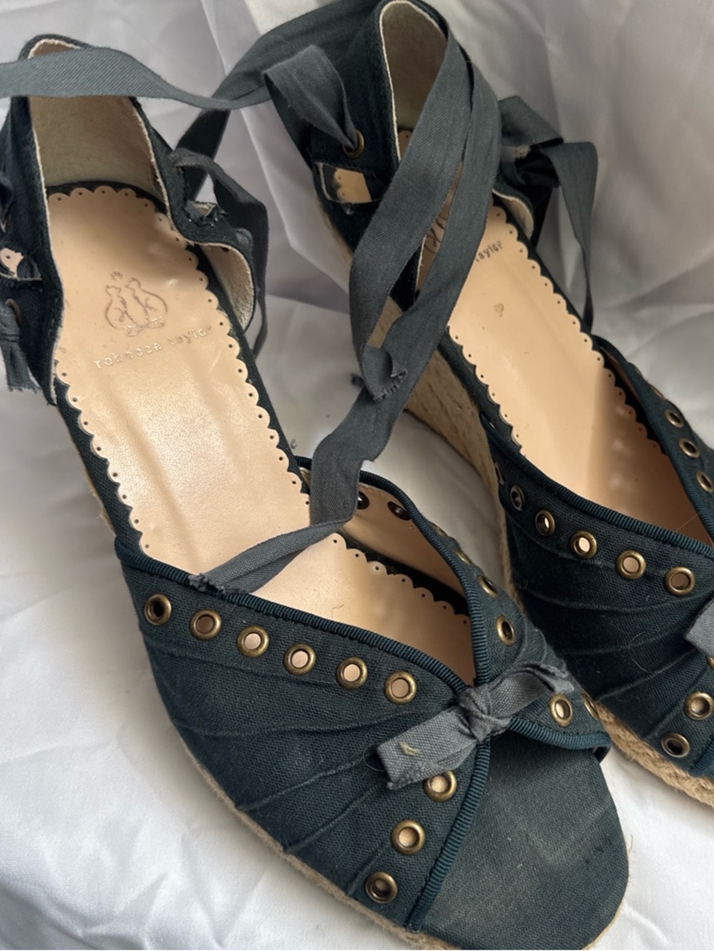 Rebecca Taylor Black Lace-Up Espadrille Wedge Sandals